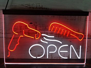 Barber Open Hair Cut Salon Dual LED Neon Sign for Barber Shops