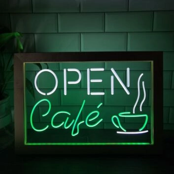 Cafe OPEN Frame Dual LED Neon Sign for Cafes and Coffee Shops