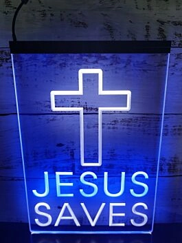 Cross Jesus Dual LED Neon Sign for Religious and Spiritual Spaces