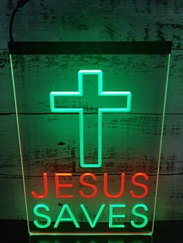 Cross Jesus Dual LED Neon Sign for Religious and Spiritual Spaces