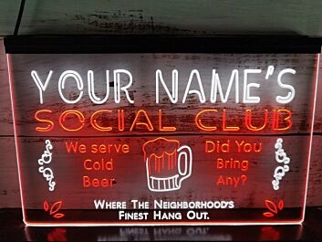 Name Personalized Custom Social Club Home Bar Beer Dual LED Neon Sign for Personalized Decor