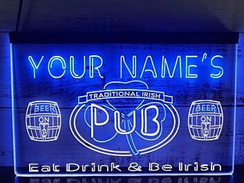 Personalized Your Name Est Year Theme Irish Pub v1 Dual LED Neon Sign for Personalized Decor