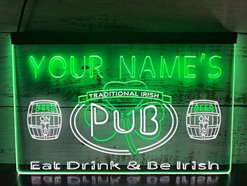 Personalized Your Name Est Year Theme Irish Pub v1 Dual LED Neon Sign for Personalized Decor