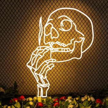 Smoking Skull Sign Neon Sign for Halloween and Edgy Themes