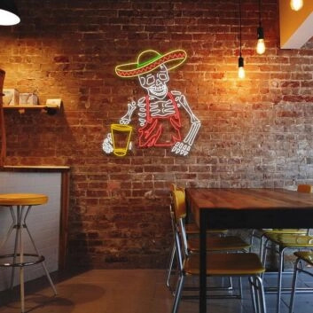 Skeleton Tequila Custom Neon Sign for Halloween and Party Spaces