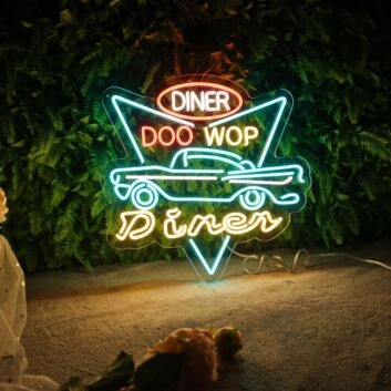 Car Diner Drive Through Neon Sign for Retro and Fun Spaces
