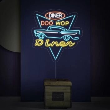 Car Diner Drive Through Neon Sign for Retro and Fun Spaces