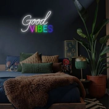 Good Vibes Rainbow Neon Sign for Positive and Fun Spaces