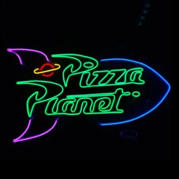 Pizza Planet Rocket Neon Sign for Fun and Whimsical Spaces