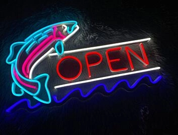 Fish Open Neon Sign for Restaurants and Seafood Lovers