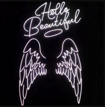 Angel Wings and Nimbus Hello Beautiful Neon Sign for Inspirational and Fun Spaces