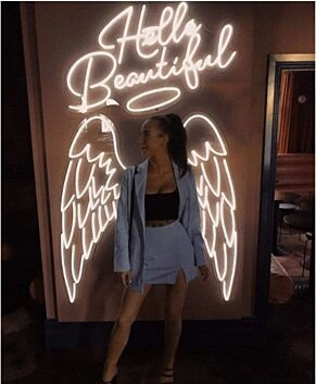 Angel Wings and Nimbus Hello Beautiful Neon Sign for Inspirational and Fun Spaces