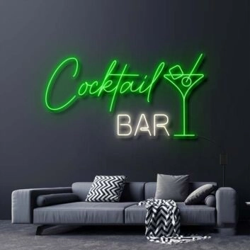 Cocktail Bar With Martini Drink Neon Sign for Bars and Social Spaces