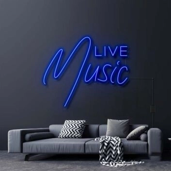 Live Music Neon Sign for Music Lovers and Social Spaces