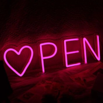 Heart Open Neon Sign for Romantic and Loving Spaces