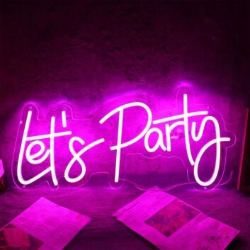 Pink Let's Party Neon Sign for Party and Social Spaces