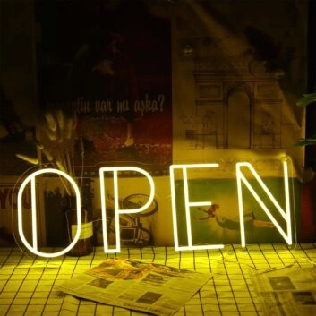 Open Yellow Neon LED Sign for Businesses and Shops