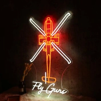 Helicopter By Fly Guns Neon Sign for Aviation Enthusiasts
