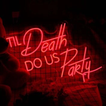 Do Us Party Til Death Red Neon Sign for Fun and Playful Spaces