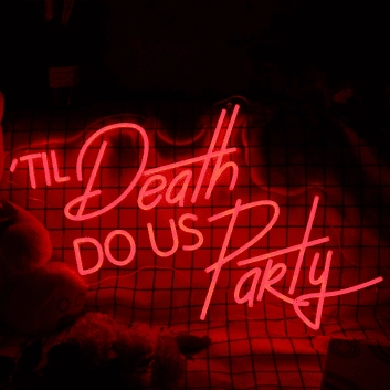 Do Us Party Til Death Red Neon Sign for Fun and Playful Spaces