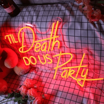 Do Us Party Til Death Red Neon Sign for Fun and Playful Spaces