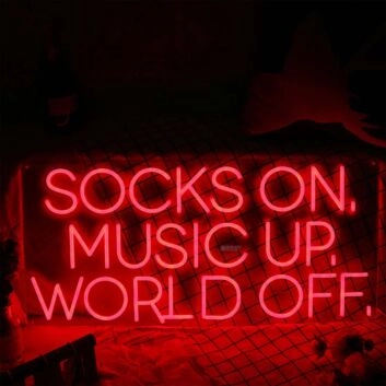 Socks On Music Up World Off Red Neon Sign for Relaxation and Fun Spaces