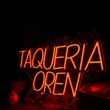 TAQUERIA OPEN Orange Neon Sign for Mexican Restaurants