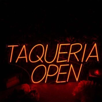 TAQUERIA OPEN Orange Neon Sign for Mexican Restaurants