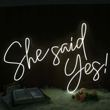 She Said Yes White Neon Sign for Engagement and Celebratory Spaces