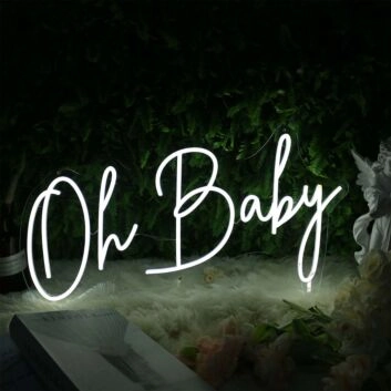 Oh Baby White Neon LED Sign for Baby Showers and Celebratory Spaces