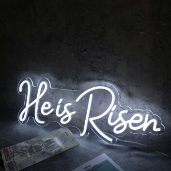 He Is Risen White Neon Sign for Religious and Spiritual Spaces