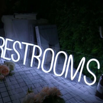 Restrooms White Neon Sign for Businesses and Public Spaces