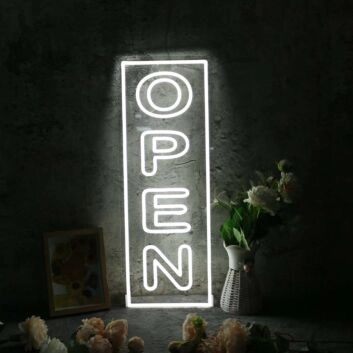 White Open LED Neon Sign for Businesses and Shops