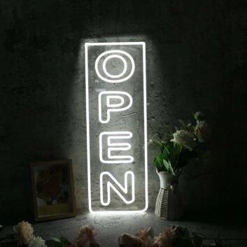 White Open LED Neon Sign for Businesses and Shops