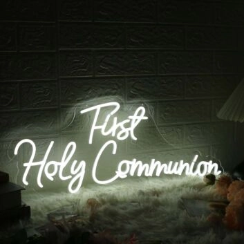 First Holy Communion White Neon Sign for Religious and Spiritual Spaces
