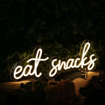 Eat Snacks Yellow Neon Sign for Food Lovers and Fun Spaces