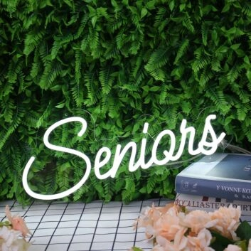 Seniors White Neon Sign for Graduation and Celebratory Spaces