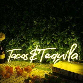 Tacos And Tequila Yellow Neon Sign for Fun and Social Spaces