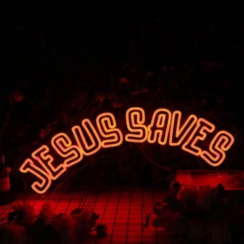 Jesus Saves Orange Neon Sign for Religious and Spiritual Spaces