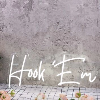 Hook Em White Neon Sign for Sports Fans