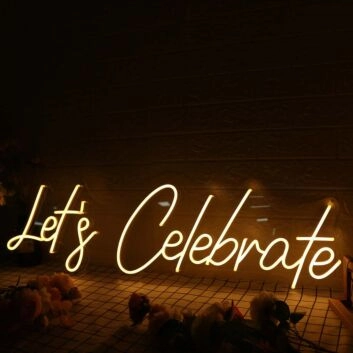 Let&#039;s Celebrate Yellow Neon Sign for Celebratory Spaces