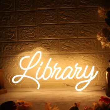 Library Yellow Neon Sign for Quiet and Informative Spaces