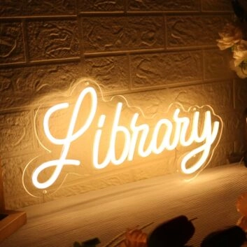 Library Yellow Neon Sign for Quiet and Informative Spaces