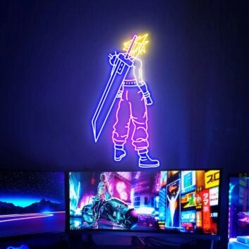 Final Fantasy Cloud Strife Art LED Neon Sign for Game Fans