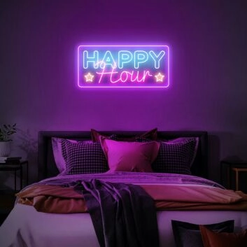 Happy Hour Neon Sign for Social and Fun Spaces