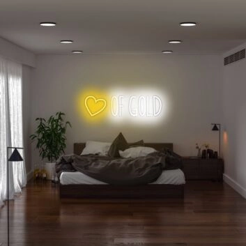 Heart Of Gold Neon Sign perfect for romantic and elegant decor