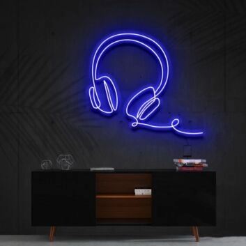 Headphones Line Art Neon Sign for Music Studios and Game Rooms