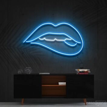 Lips Biting White Neon Sign for Modern and Bold Spaces