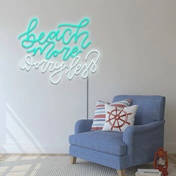 Beach More Worry Less Neon Sign Perfect for coastal and beach-themed decor