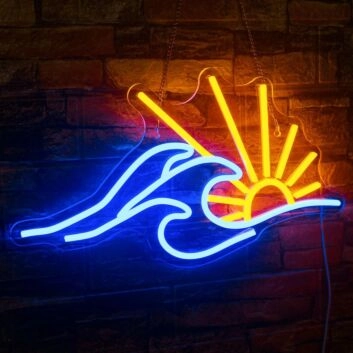 Golden Sun and Deep Blue Waves Neon Sign Beach House